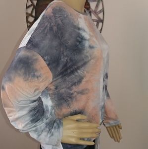 Bluish Gray, Peachy Rust and Cream Long Sleeve